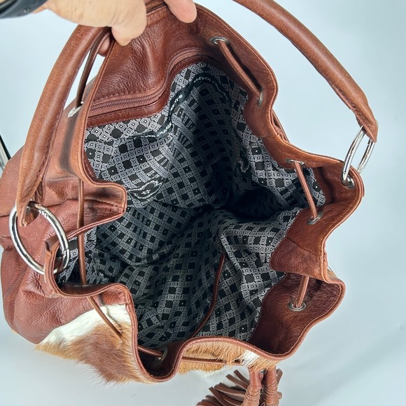 Genuine Cowhide Leather Fur Drawstring Bag Springbok Clever Carriage Co $399 - Picture 2 of 7